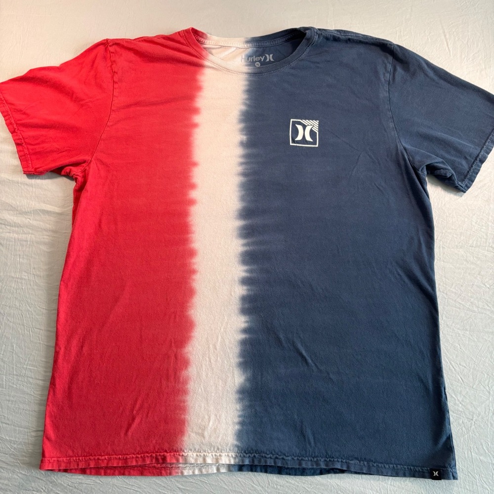 Hurley Mens Red White Blue Tie Dye Logo Graphic T-Shirt XL Patriotic Surf Tee